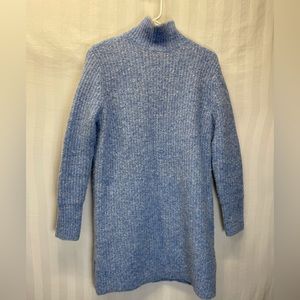 Zara Chunky Cable Knit Sweater Dress blue mock neck small